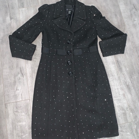 INC International Concepts Jackets & Blazers - Elegant Black Sequins Wool Coat